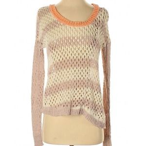 Jamison Striped Open Weave Cotton Linen Blend Stretchy Sweater Size XS